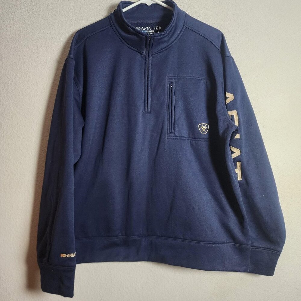 AriatTEK Cold Series Pullover Mens Large Blue Quarter Zip Sweatshirt Fleece - Picture 1 of 11